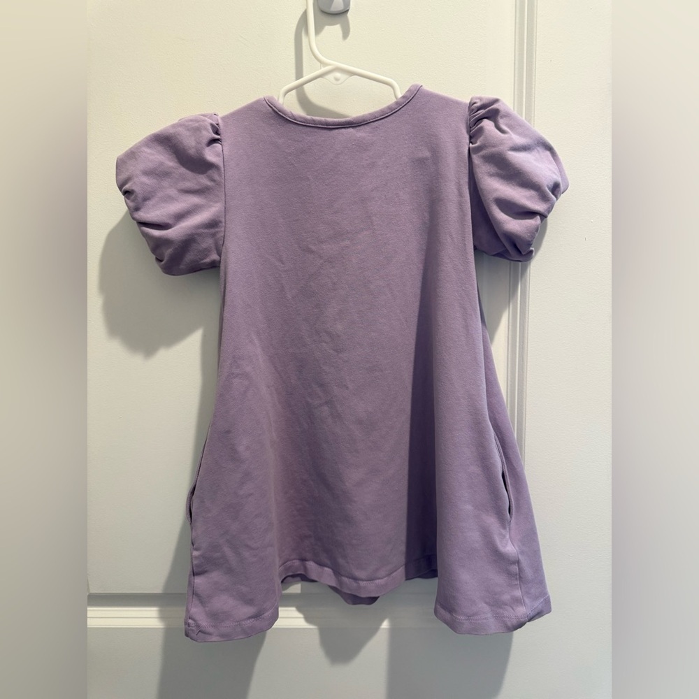 Hanna Andersson Lilac Bubble Sleeve Swing Spring Cotton Jersey Dress w pockets 4 - Picture 3 of 5